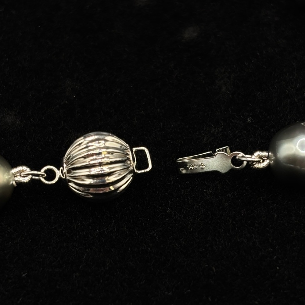 Tahitian Pearl Necklace 18” 14k White Gold Clasp Grey/Black 8-10mm NEW IN BOX - Picture 7 of 12